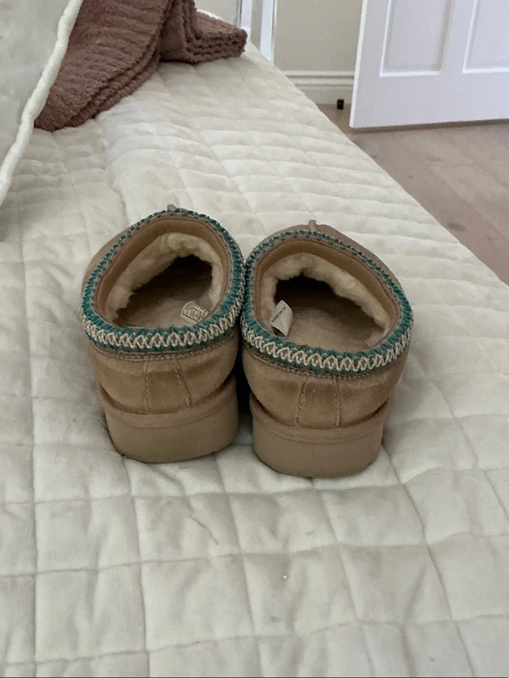 UGG Tan Suede Slip-On Clog with Teal Trim